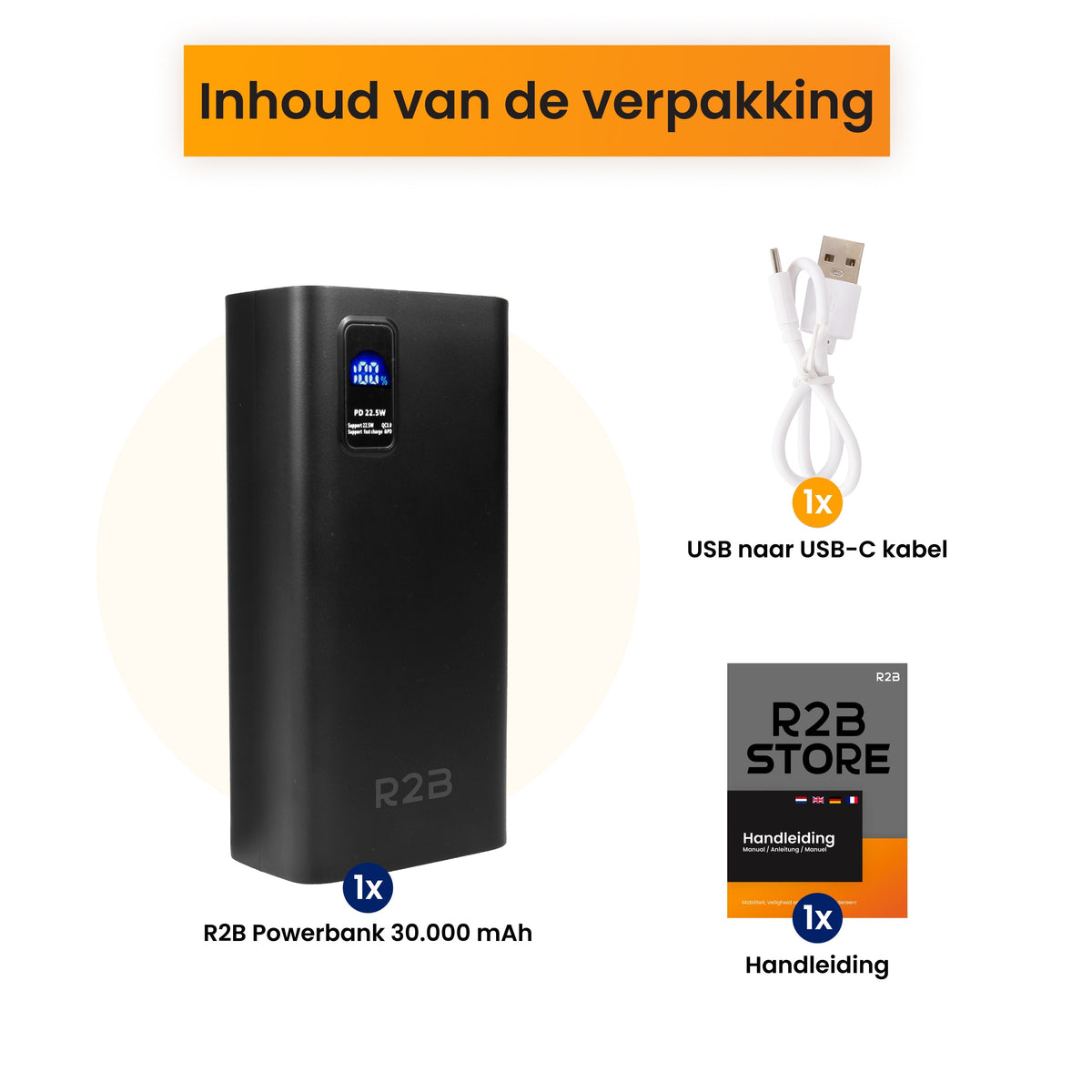 R2B Powerbank 30.000 mAh - 6 tot 8 Keer Opladen