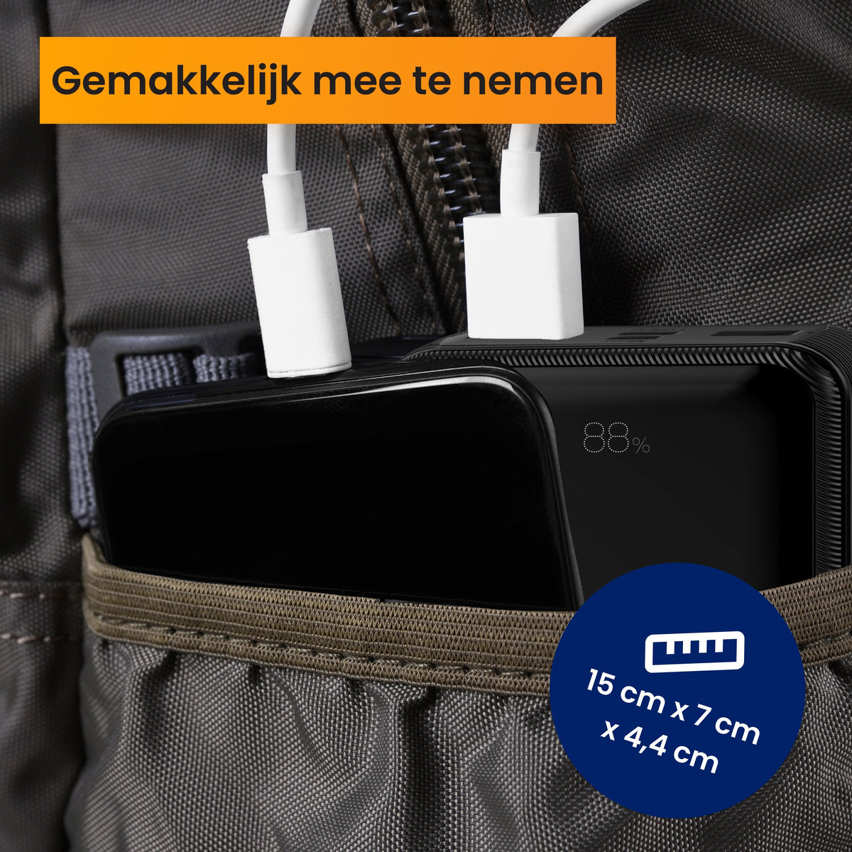 R2B Powerbank 30.000 mAh met Ingebouwde Kabels (USB-C & 8 Pins)