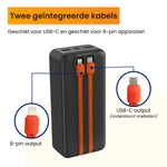 R2B Powerbank 30.000 mAh met Ingebouwde Kabels (USB-C & 8 Pins)