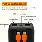 R2B Powerbank 30.000 mAh met Ingebouwde Kabels (USB-C & 8 Pins)