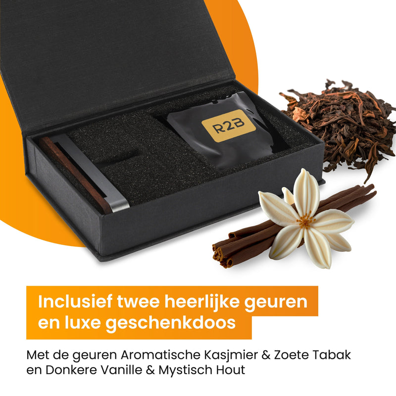 R2B® Auto parfum met houder inclusief 2 Geurstaafjes - Walnoothout - Grijs - Auto Geurverfrisser - Autoparfum