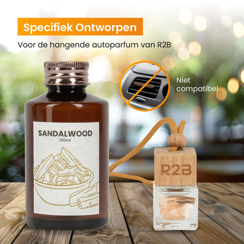R2B® Autoparfum Navulling ’Sandalwood’ - 100ml - Auto Geurverfrisser - Luchtverfrisser - Autogeur - Autoparfum