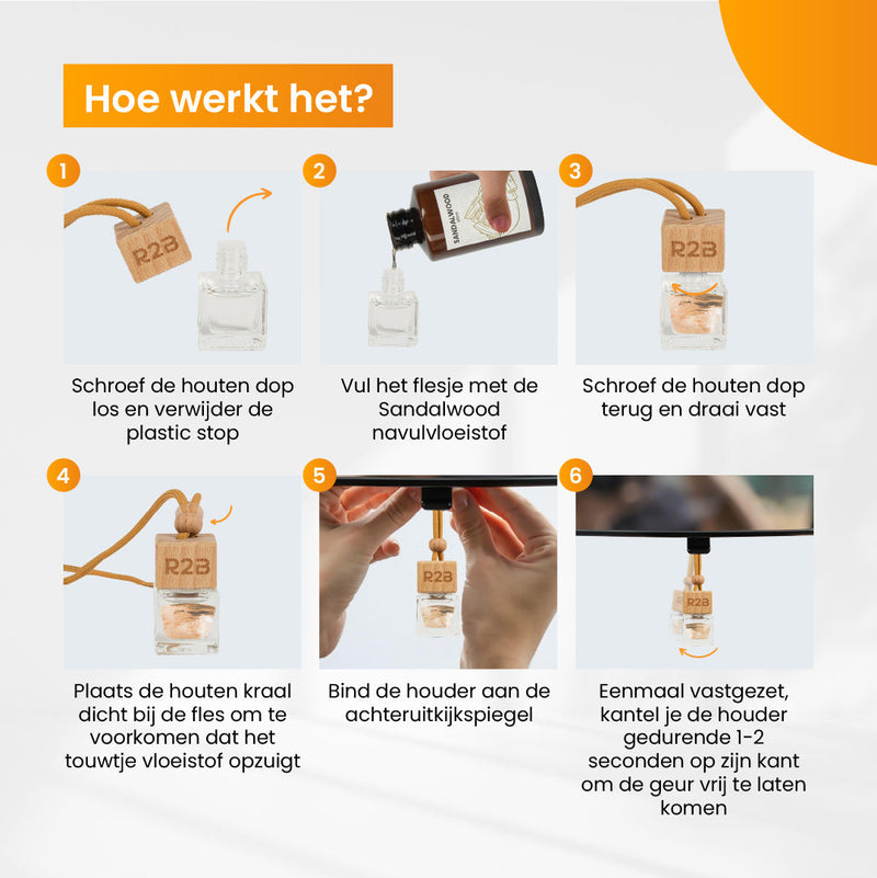 R2B® Autoparfum Navulling ’Sandalwood’ - 100ml - Auto Geurverfrisser - Luchtverfrisser - Autogeur - Autoparfum