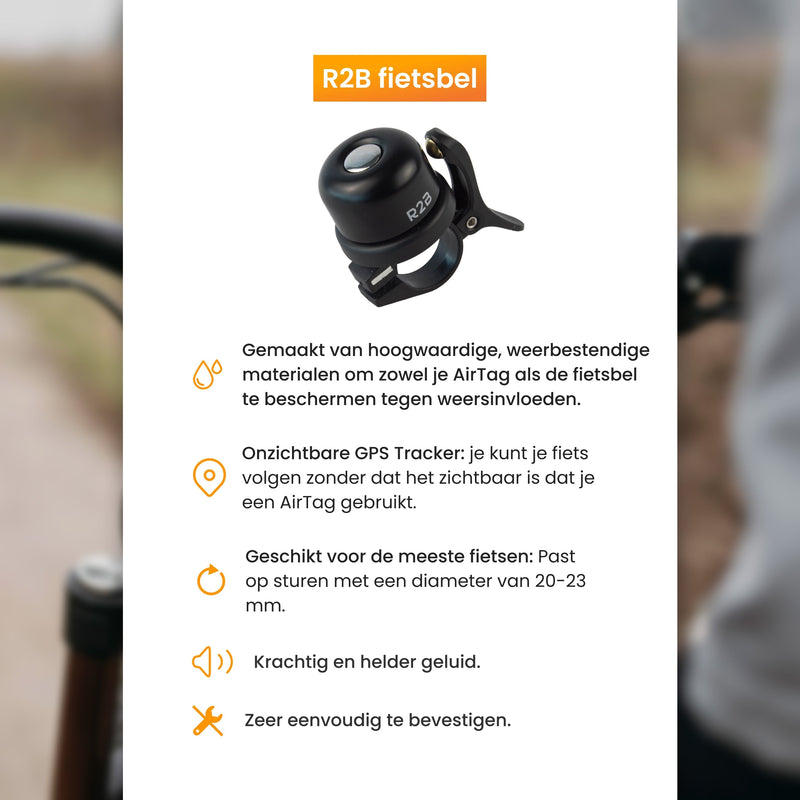 R2B® Fietsbel - Geschikt voor Apple AirTag - Fietsbel Racefiets - GPS Tracker Fiets - Zwart - Fietsbel