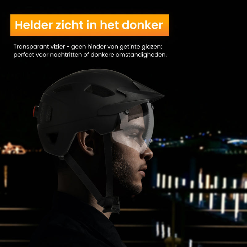 R2B® Fietshelm Volwassenen geschikt voor Speed Pedelec & Snorfiets + Transparant en Magnetisch Helm Vizier