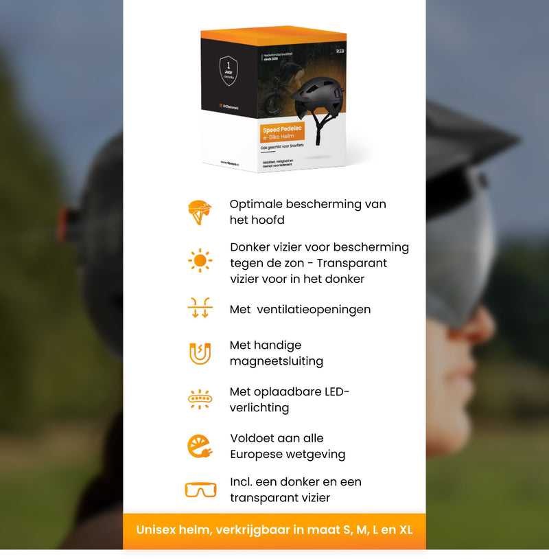 R2B® Fietshelm Volwassenen geschikt voor Speed Pedelec & Snorfiets + Transparant en Magnetisch Helm Vizier