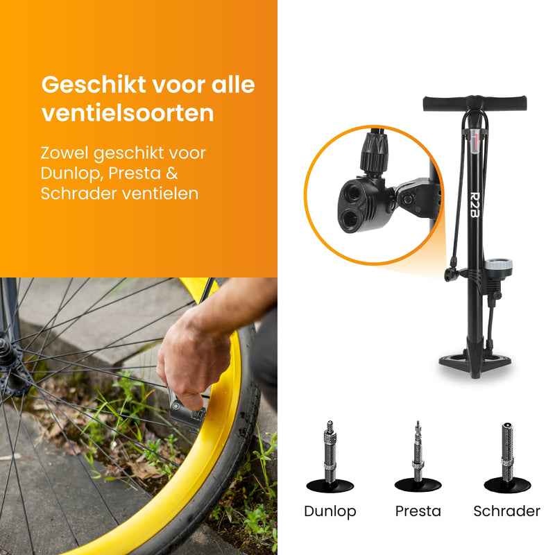 R2B® Fietspomp met Drukmeter - Dubbele Ventielkop - Incl. Opzetstuk voor o.a. Ballen & Luchtbed