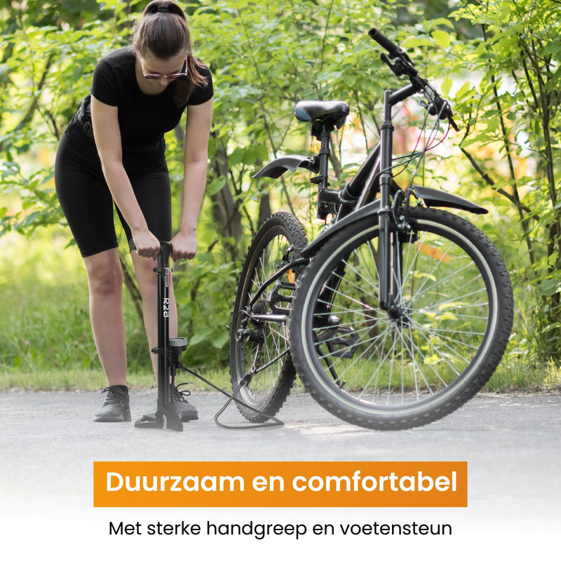R2B® Fietspomp met Drukmeter - Dubbele Ventielkop - Incl. Opzetstuk voor o.a. Ballen & Luchtbed