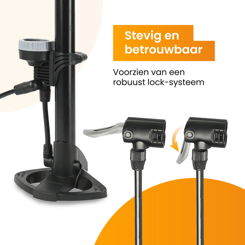 R2B® Fietspomp met Drukmeter - Dubbele Ventielkop - Incl. Opzetstuk voor o.a. Ballen & Luchtbed