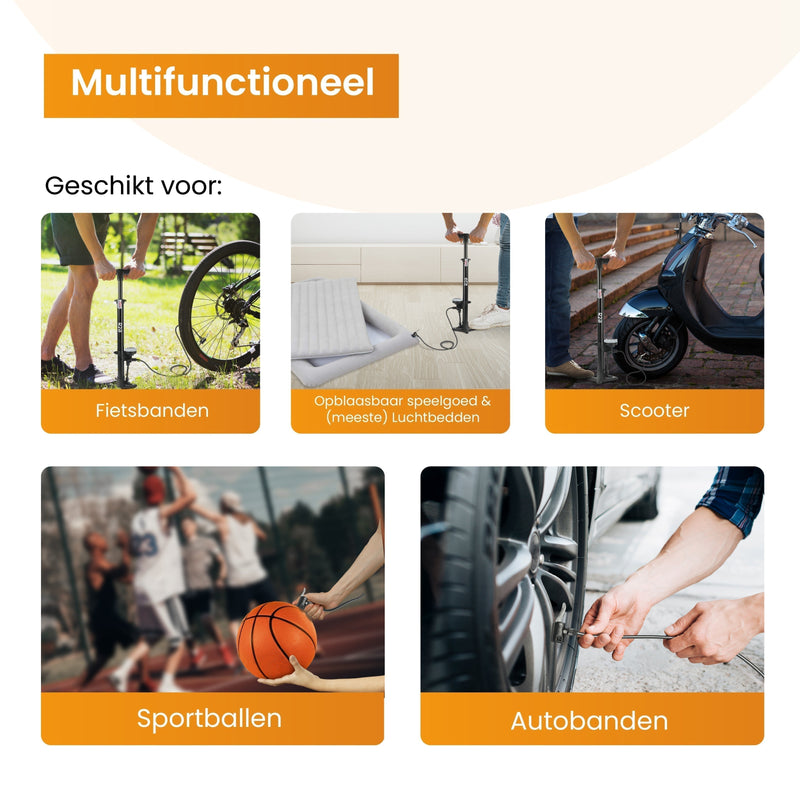 R2B® Fietspomp met Drukmeter - Dubbele Ventielkop - Incl. Opzetstuk voor o.a. Ballen & Luchtbed