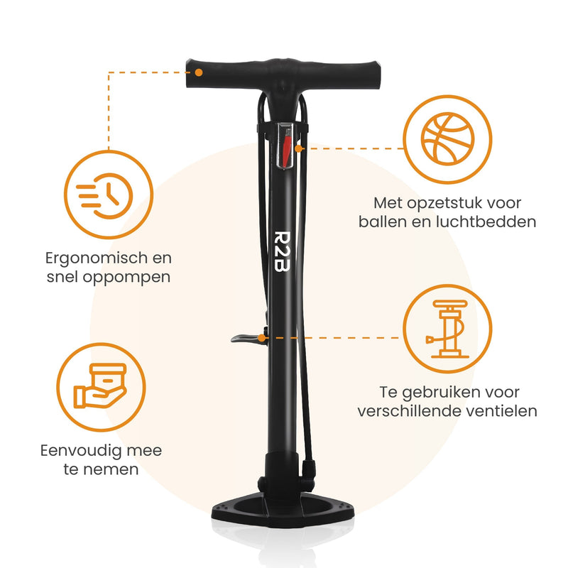 R2B® Fietspomp zonder Drukmeter - Dubbele Ventielkop - Incl. Opzetstuk voor o.a. Ballen & Luchtbed - Fietspompen - Pomp
