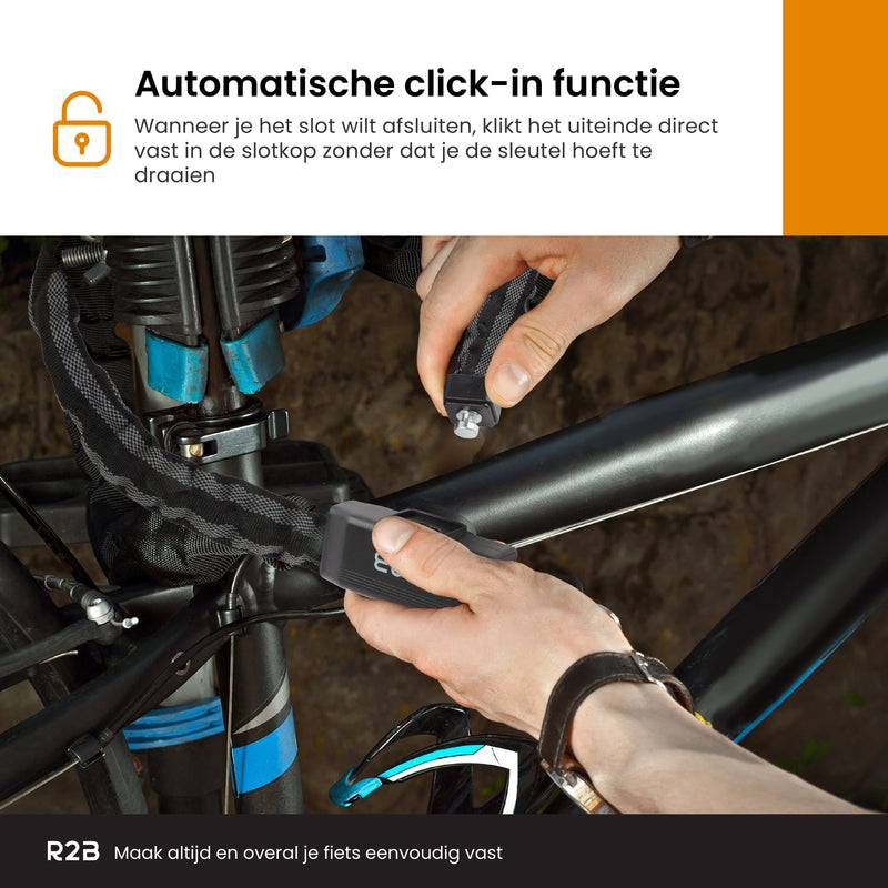 R2B® Fietsslot met twee sleutels - 115 cm - Kettingslot fiets - Fietssloten elektrische fietsen - Fietsslot ketting