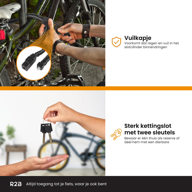 R2B® Fietsslot met twee sleutels - 115 cm - Kettingslot fiets - Fietssloten elektrische fietsen - Fietsslot ketting