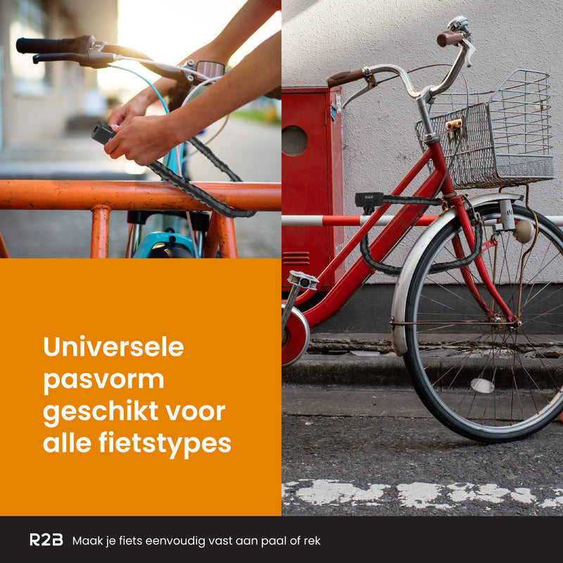 R2B® Fietsslot met twee sleutels - 115 cm - Kettingslot fiets - Fietssloten elektrische fietsen - Fietsslot ketting