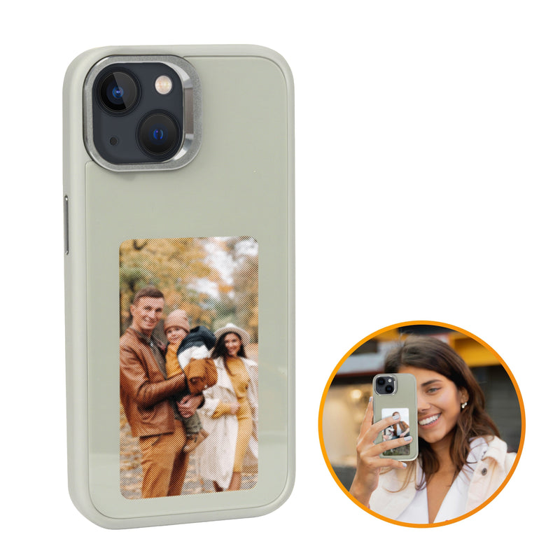 R2B® Foto Hoesje geschikt voor iPhone 13 - Incl. Screenprotector - E ink iPhone case - Grijs - Telefoonhoesje