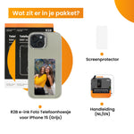 R2B® Foto Hoesje geschikt voor iPhone 15 - Incl. Screenprotector - E ink iPhone case - Grijs - Telefoonhoesje