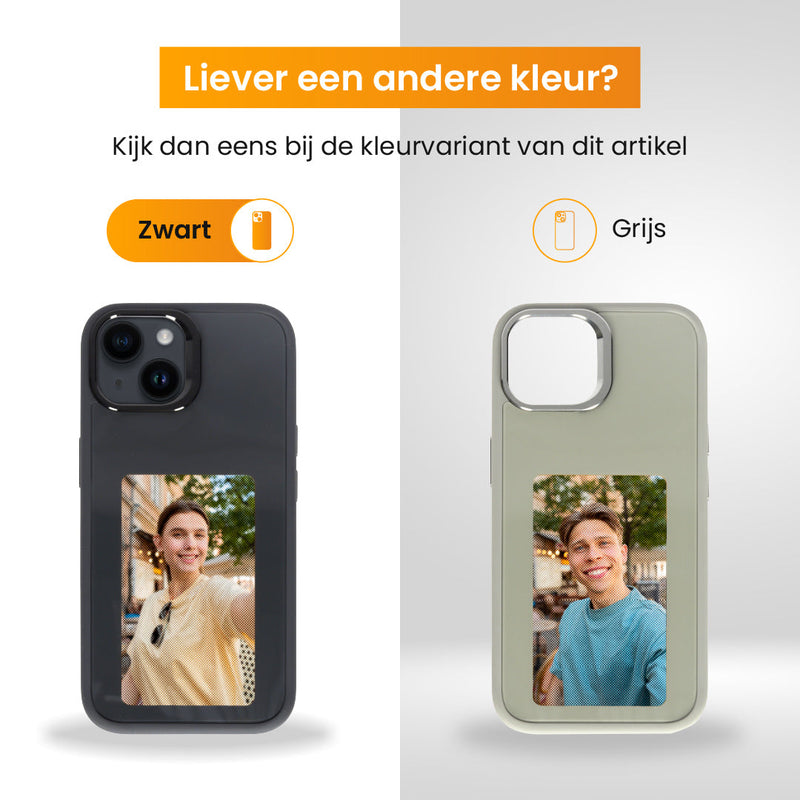 R2B® Foto Hoesje geschikt voor iPhone 16 - Incl. Screenprotector - E ink iPhone case - Zwart - Telefoonhoesje