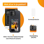 R2B® Foto Hoesje geschikt voor iPhone 16 - Incl. Screenprotector - E ink iPhone case - Zwart - Telefoonhoesje
