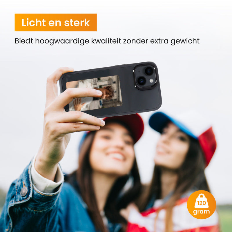 R2B® Foto Hoesje geschikt voor iPhone 16 - Incl. Screenprotector - E ink iPhone case - Zwart - Telefoonhoesje