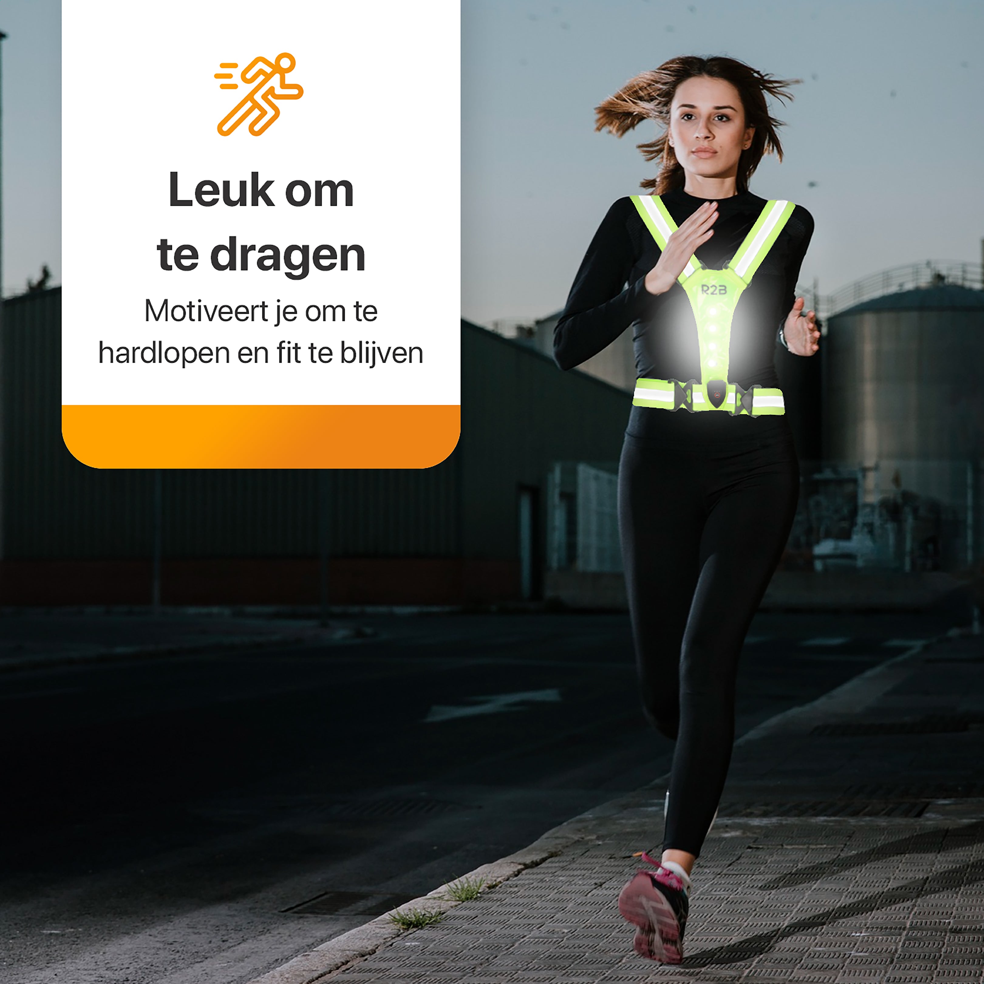 R2B® Hardloopvest met Verlichting aan voor- en achterkant - Geel - Inclusief USB-C kabel - Telefoonhouder sport