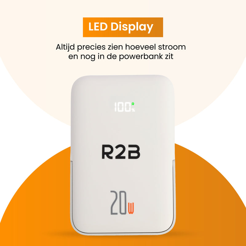R2B® Magsafe Powerbank 10000 mAh - Power Bank geschikt voor Apple - USB-C output - 2 tot 4 keer opladen - Wit