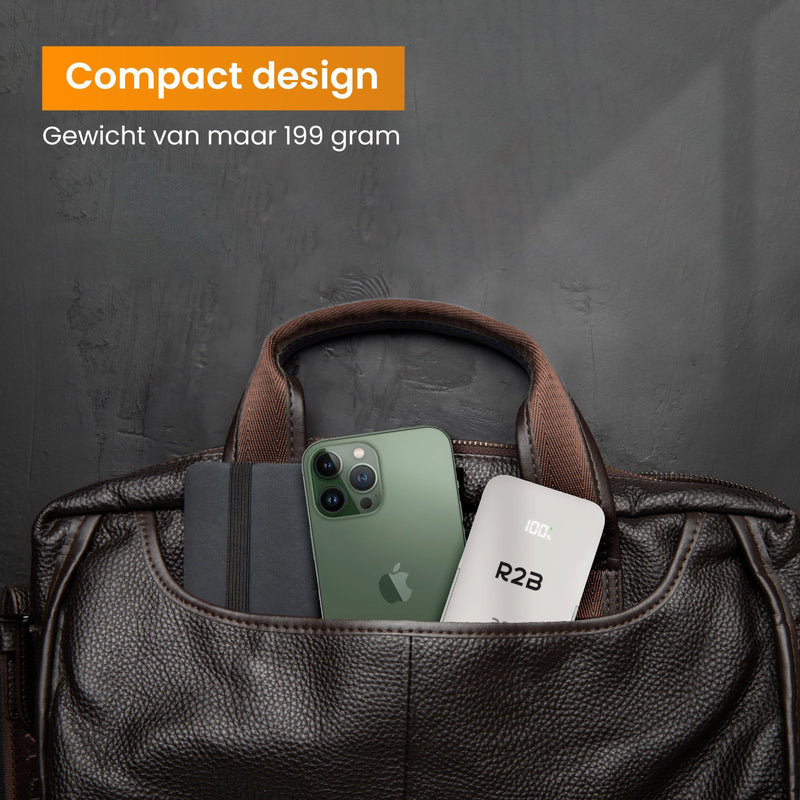 R2B® Magsafe Powerbank 10000 mAh - Power Bank geschikt voor Apple - USB-C output - 2 tot 4 keer opladen - Wit
