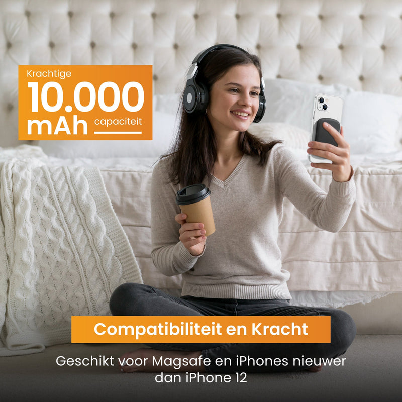 R2B® Powerbank 10000 mAh geschikt voor iPhone 12/13/14/15 en Magsafe - USB-C output - 2 tot 4 keer opladen - Draadloos