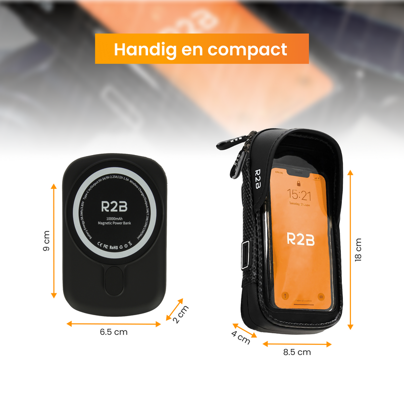 R2B® Robuuste Telefoonhouder Fiets Waterdicht + Powerbank geschikt voor Magsafe - Model Leiden - Telefoonhouder fiets