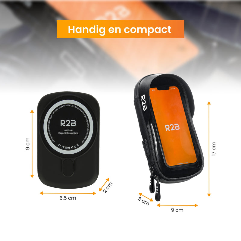 R2B® Telefoonhouder Fiets Waterdicht & Powerbank geschikt voor MagSafe - Model Den Haag - Zwart - Telefoonhouder fiets