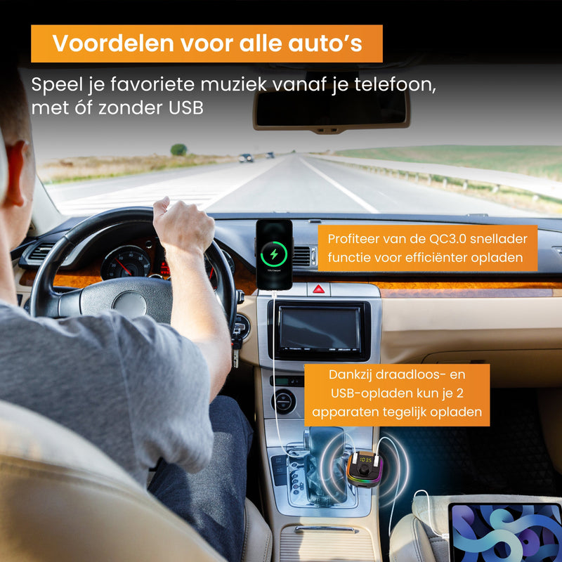 R2B® Telefoonhouders Auto Zuignap met Draadloze Oplader + Bluetooth FM Transmitter / Autolader - Voor Raam Dashboard