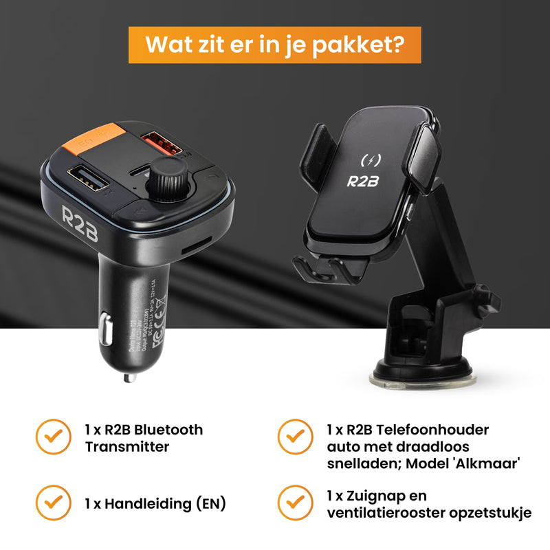 R2B® Telefoonhouders Auto Zuignap met Draadloze Oplader + Bluetooth FM Transmitter / Autolader - Voor Raam Dashboard