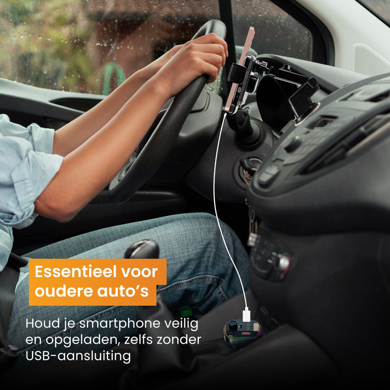 R2B® Telefoonhouders Auto Zuignap met Draadloze Oplader + Bluetooth FM Transmitter / Autolader - Voor Raam Dashboard