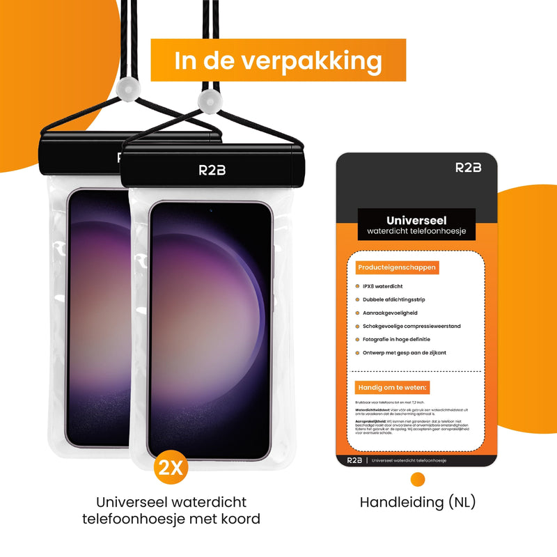 R2B® Universeel Waterdicht Telefoonhoesje met Koord - 2 stuks - Onderwater Hoesje - Universeel - Telefoonhoesje