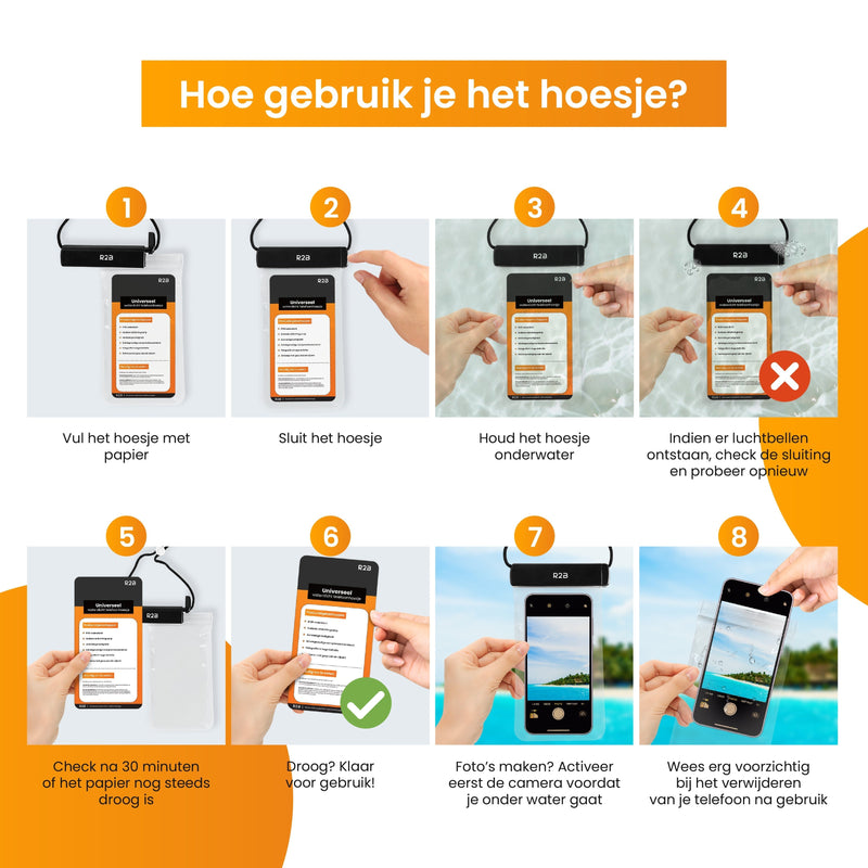 R2B® Universeel Waterdicht Telefoonhoesje met Koord - 2 stuks - Onderwater Hoesje - Universeel - Telefoonhoesje