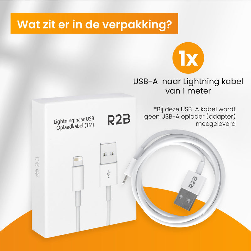 R2B® USB-A naar Lightning Kabel - 1 Meter - Extra stevige USB-A kabels