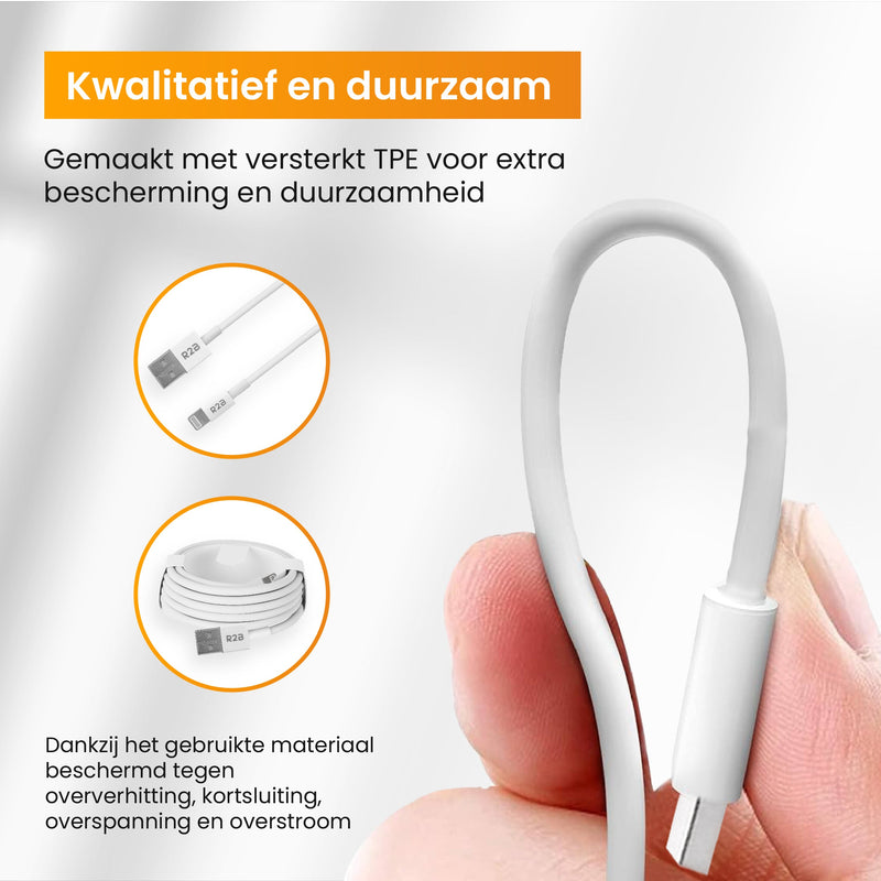 R2B® USB-A naar Lightning Kabel - 2 Meter - Extra stevige USB-A kabels