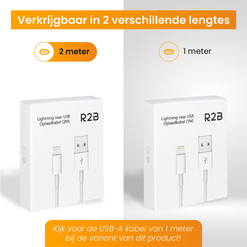 R2B® USB-A naar Lightning Kabel - 2 Meter - Extra stevige USB-A kabels