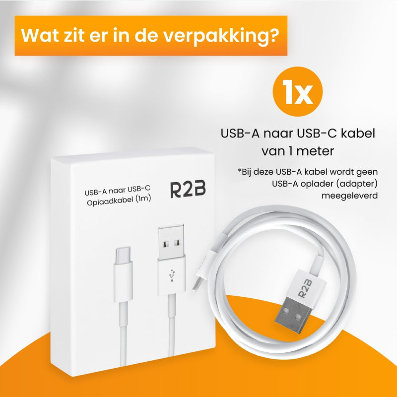 R2B® USB-A naar USB-C Kabel - 1 Meter - USB-A/C oplader geschikt voor iPhone & Samsung - Snellader