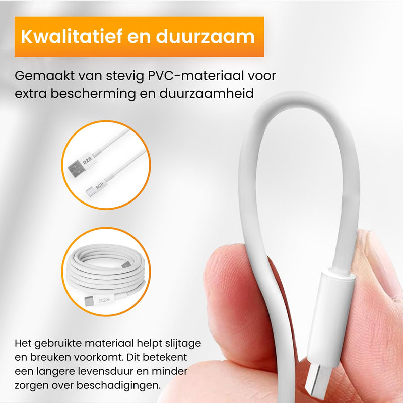 R2B® USB-A naar USB-C Kabel - 2 Meter - USB-A/C oplader geschikt voor iPhone & Samsung - Snellader