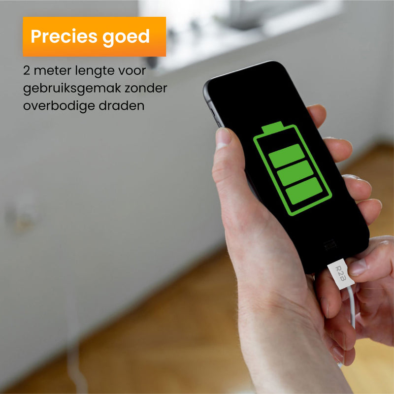 R2B® USB-A naar USB-C Kabel - 2 Meter - USB-A/C oplader geschikt voor iPhone & Samsung - Snellader