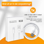 R2B® USB-A naar USB-C Kabel - 2 Meter - USB-A/C oplader geschikt voor iPhone & Samsung - Snellader