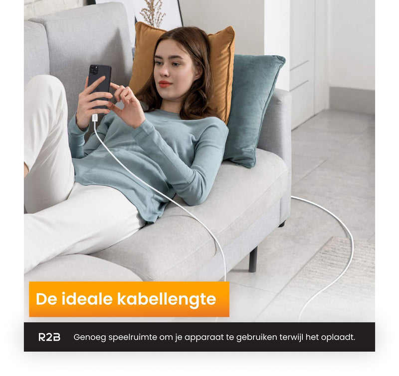 R2B® USB-A naar USB-C Kabel - 2 Meter - USB-A/C oplader geschikt voor iPhone & Samsung - Snellader
