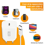 R2B® USB-C naar USB-C Kabel met USB-C Adapter - 1 Meter kabel - Extra stevige USB-C kabels - USB-C oplader geschikt