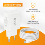 R2B® USB-C naar USB-C Kabel met USB-C Adapter - 1 Meter kabel - Extra stevige USB-C kabels - USB-C oplader geschikt