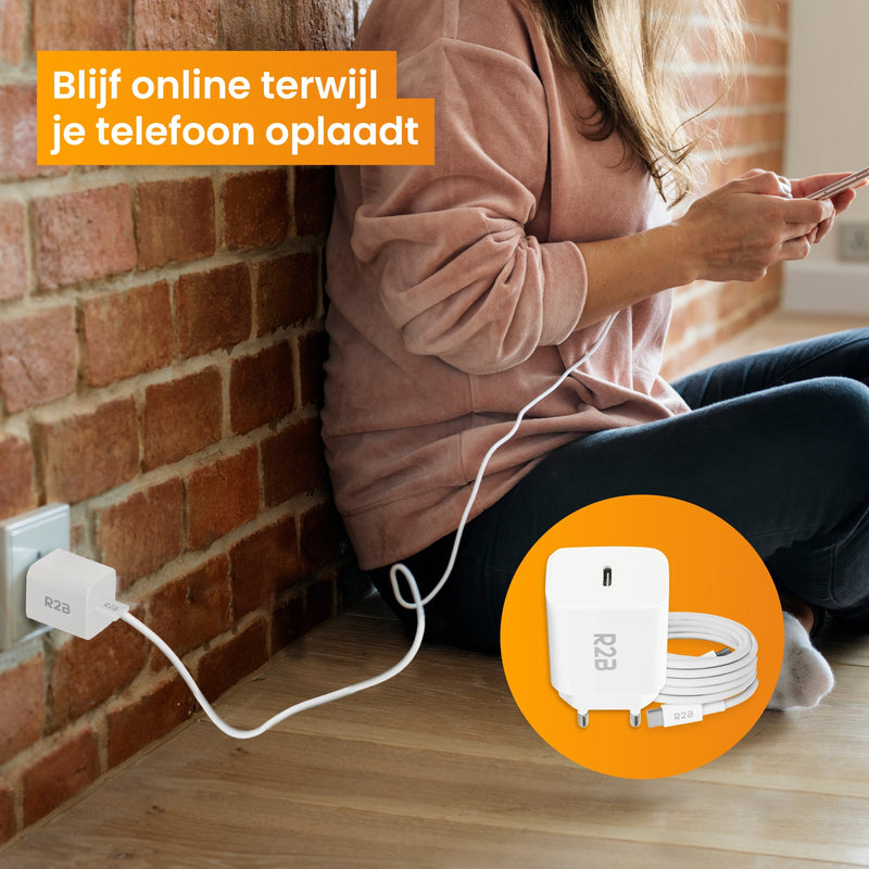 R2B® USB-C naar USB-C Kabel met USB-C Adapter - 1 Meter kabel - Extra stevige USB-C kabels - USB-C oplader geschikt