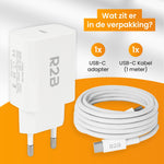 R2B® USB-C naar USB-C Kabel met USB-C Adapter - 1 Meter kabel - Extra stevige USB-C kabels - USB-C oplader geschikt