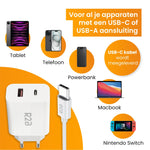 R2B® USB-C naar USB-C Kabel met USB A & USB C Adapter - 1 Meter kabel - Extra stevige USB-C kabels - USB-C oplader