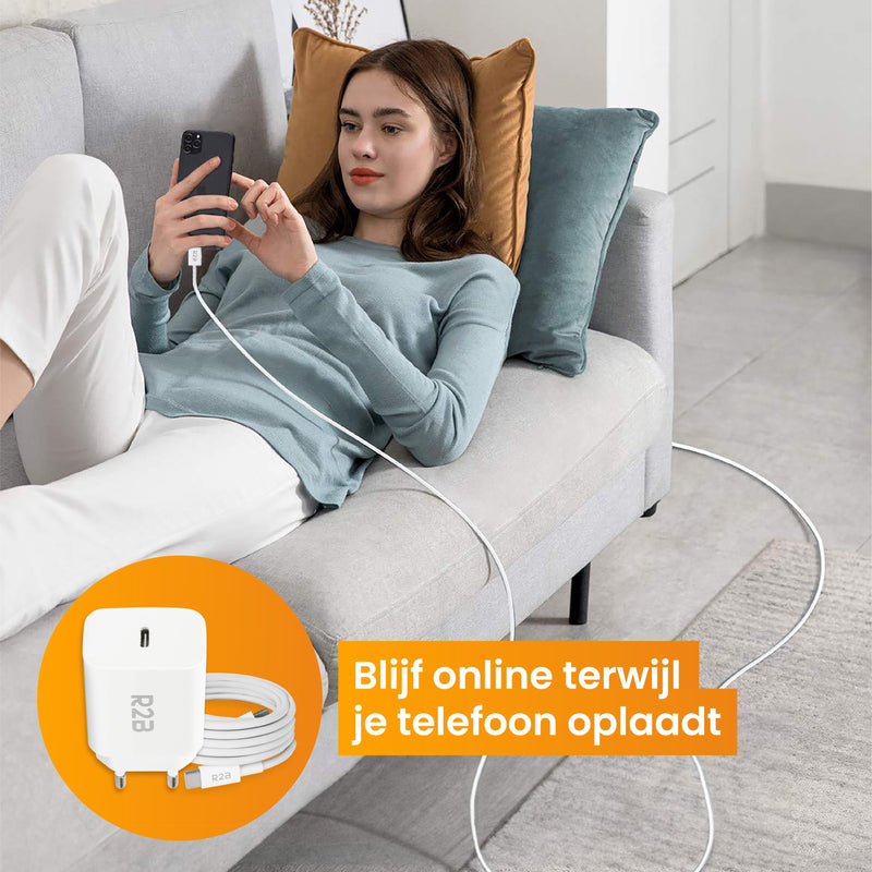 R2B® USB-C naar USB-C Kabel met USB C Adapter - 2 Meter kabel - Extra stevige USB-C kabels - USB-C oplader geschikt