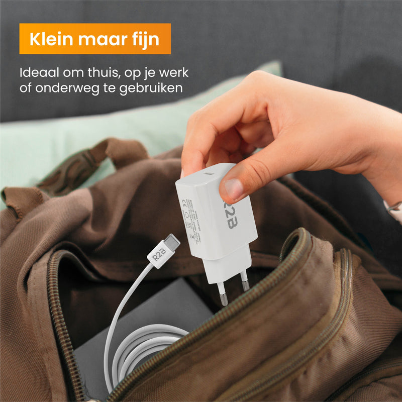R2B® USB-C naar USB-C Kabel met USB C Adapter - 2 Meter kabel - Extra stevige USB-C kabels - USB-C oplader geschikt