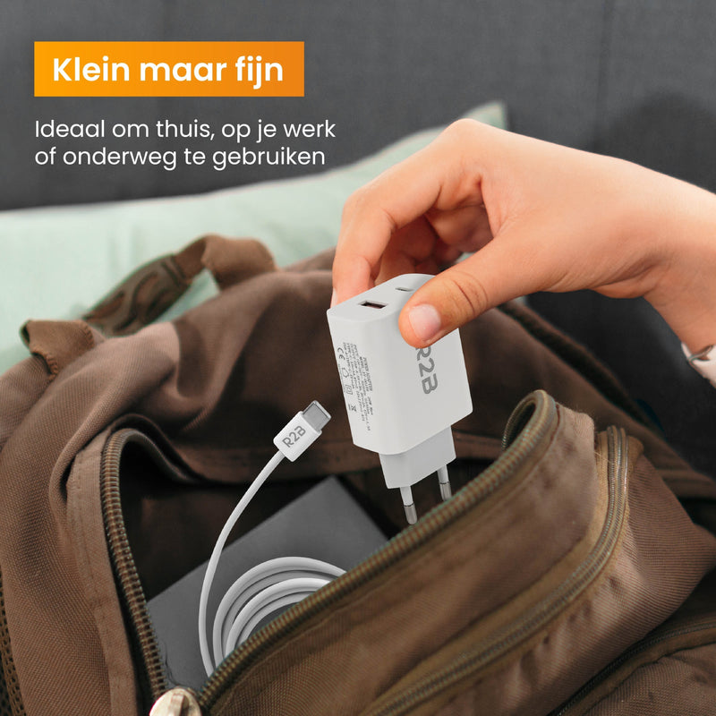 R2B® USB-C naar USB-C Kabel + USB A & USB-C Adapter - 2 Meter kabel - Extra stevige USB-C kabels - USB-C oplader